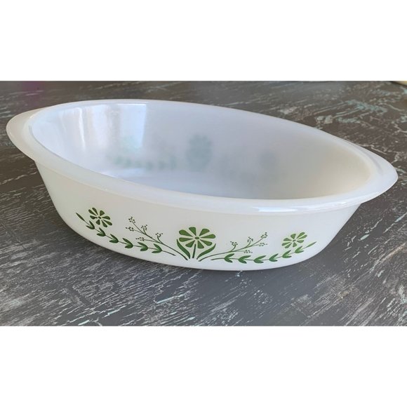 Vintage glasbake green daisy flower casserole dish - no lid - 79 - Immaculate - Picture 4 of 6